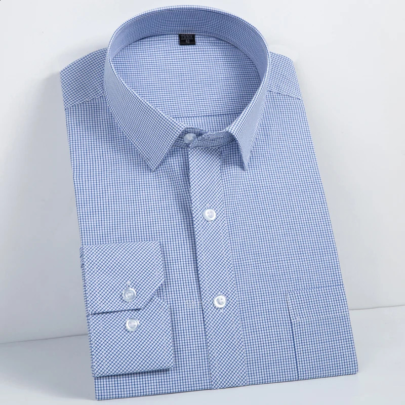 Mens 100% pure Cotton Long Sleeve Print/striped Basic Dress Shirts Single Patch Pocket Business Standard-fit Office Shirt 240822