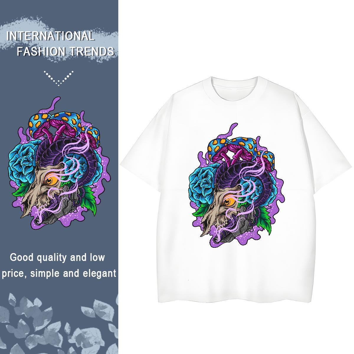 Custom Womens T Shirts 230g Pure Cotton Breathable Soft Sports Street Wear skull Women Tees Female Cartoon Print Clothes