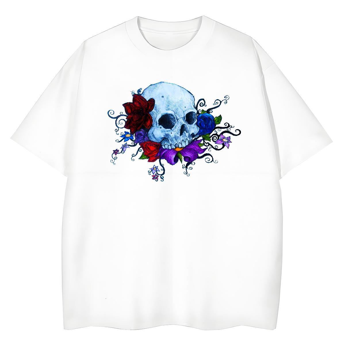 New Arrival Women T Shirts 230g Cotton Round Neck Short Sleeve Hip Hop Street rose Tshirt for Man Woman Loose fit DIY Anime Printed Tops Tees