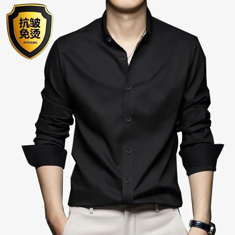 Mens shirt formal long-sleeved business casual work clothes solid color high-quality thin free ironing breathable fashion slim 240822