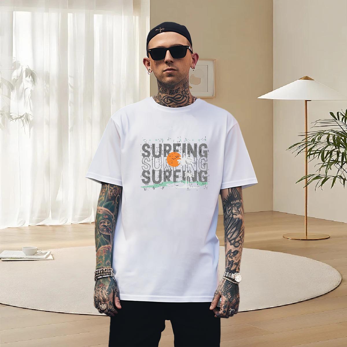 Free Shipping Men Tops Tees Sport 100% Cotton 230g Custom Printing O-Neck Short Sleeve beach T shirt Fashion Casual Tops Shirt