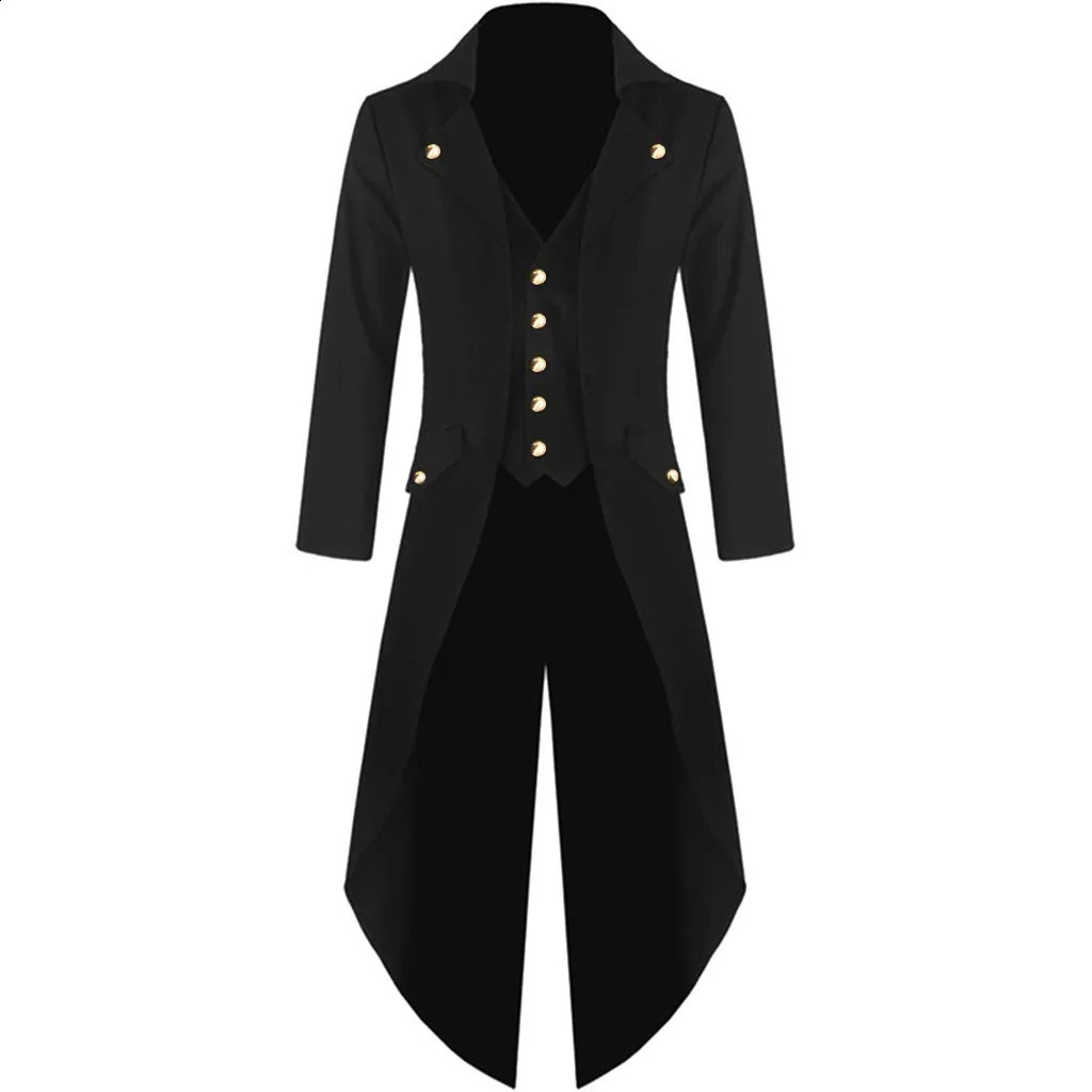 Mens Vintage Coat Punk Gothic Retro Trench Fashion Solid Button Jacket Long Windbreaker Male Clothing Solid Chaquetas Hombre 240822