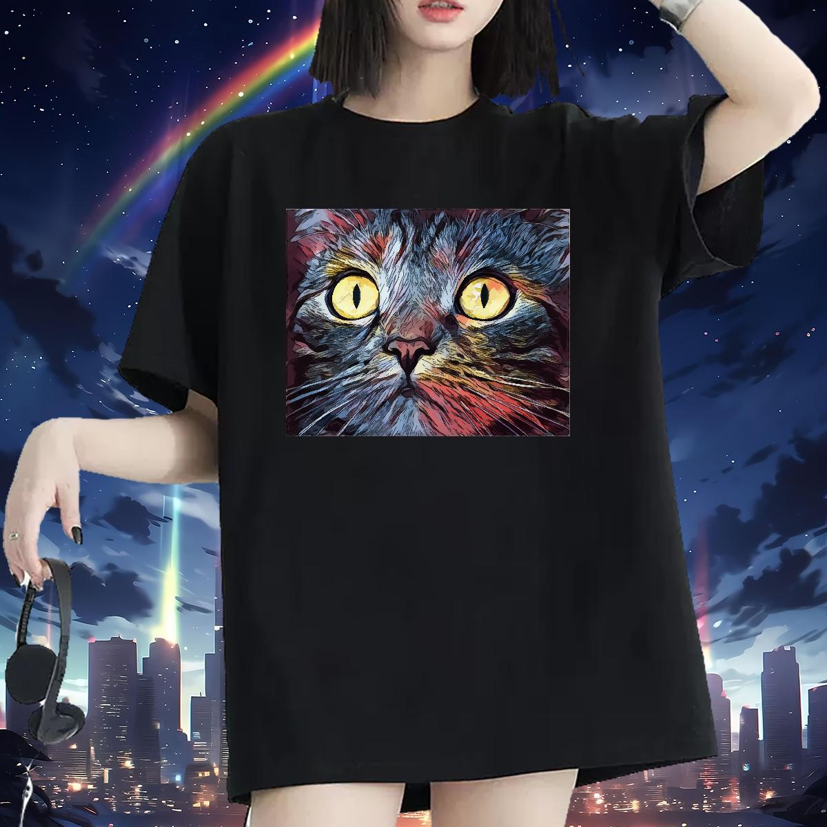2024 Casual Women T Shirts O-Neck Short Sleeve 230g Pure Cotton Couples T Shirts DIY Anime cat Daily Wear Free Shipping Tee Shirt