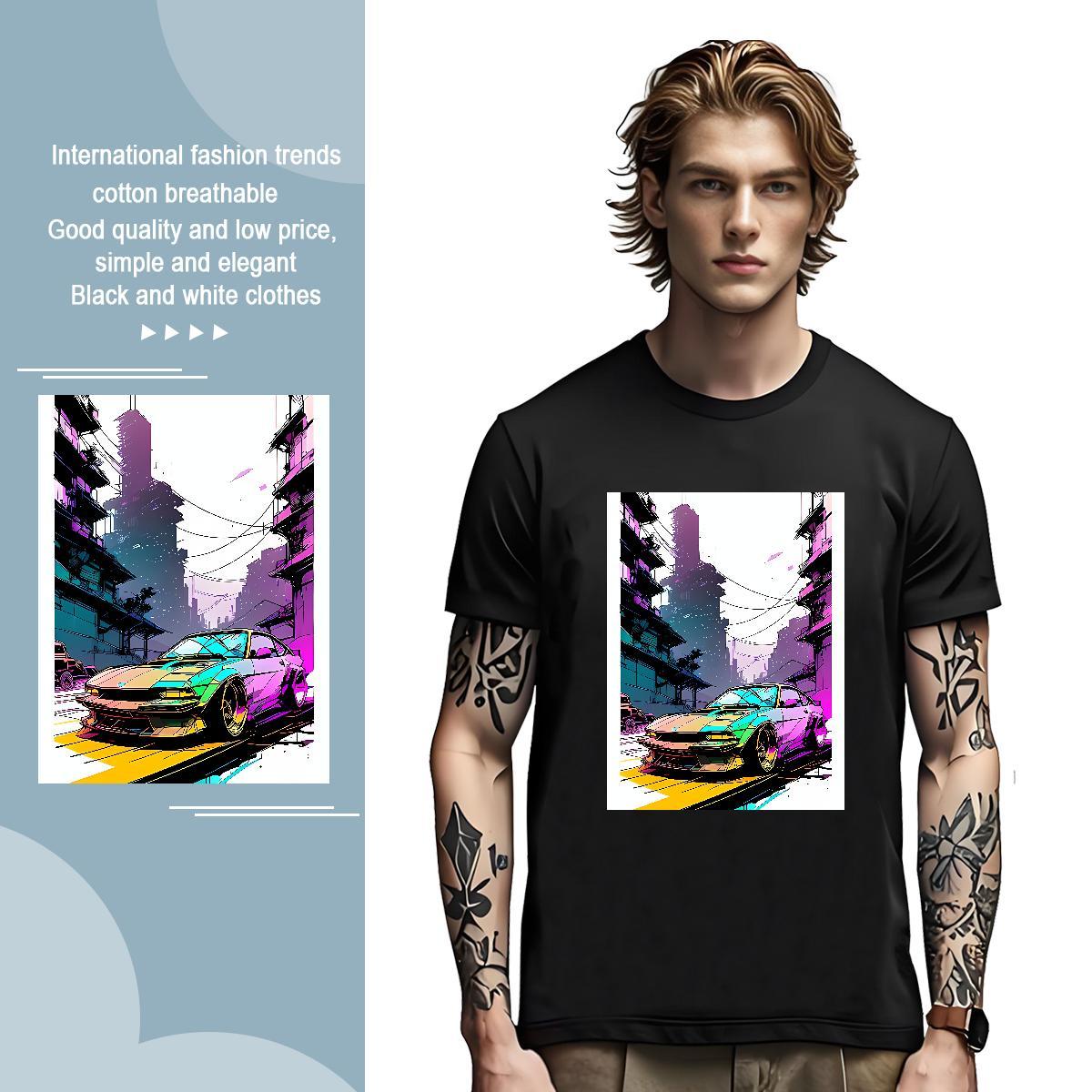 TOP Quality car T shirt Anime Printing Street Couples T Shirts 230g Cotton Customized O-Neck Short Sleeve DIY Logo Oversized Top Tees