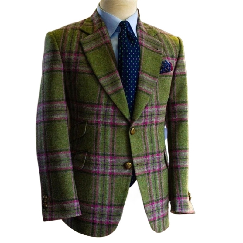 Mens Blazer AutumnWinter Casual Vintage Business Notch Lapel Singlebreasted Flap Pockets Contrast Plaid for Daily Wear 240821