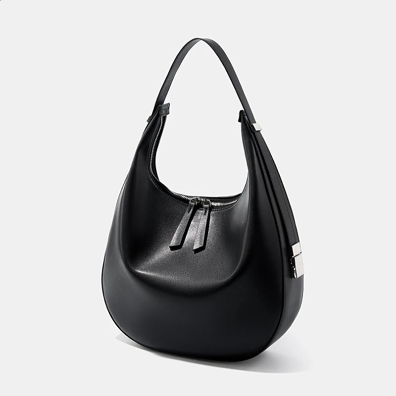 Hifashion Cowhide Genuine Leather Large Crescent Shoulder Bags For Women Trend Half Moon Purses Hobo Ladies Handbags 240822