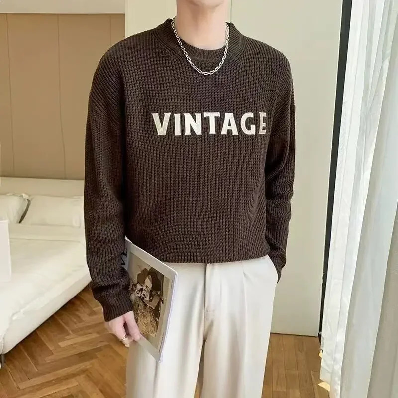 Knitted sweater mens round neck business clothing staff collar graphite floral winter cotton elegant street shirt 240821