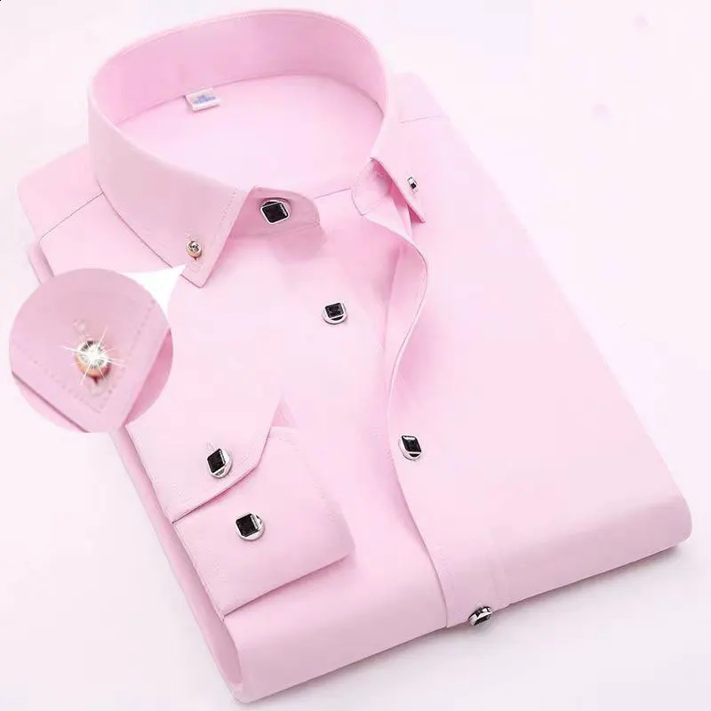Four seasons general long-sleeved shirt diamond collar mens business casual professional wear social non-ironing anti-wrinkle 240822