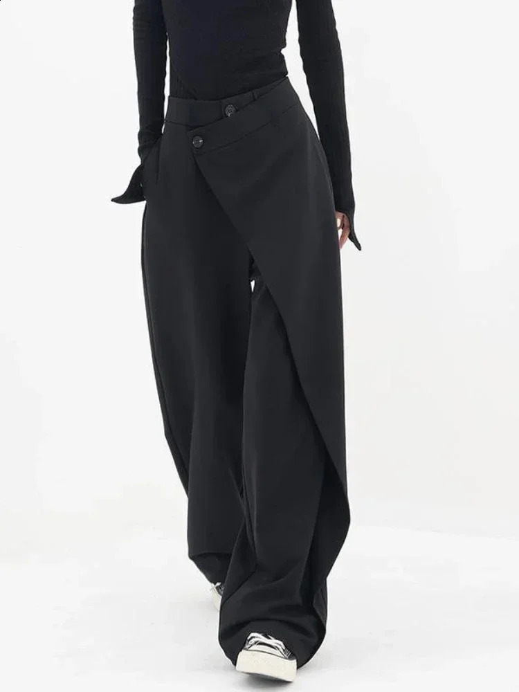 Deeptown Women Wide Suit Pants High Waist Black Japanese Style Baggy Trousers Gothic Irregular Straight Pants Casual Streetwear 240821