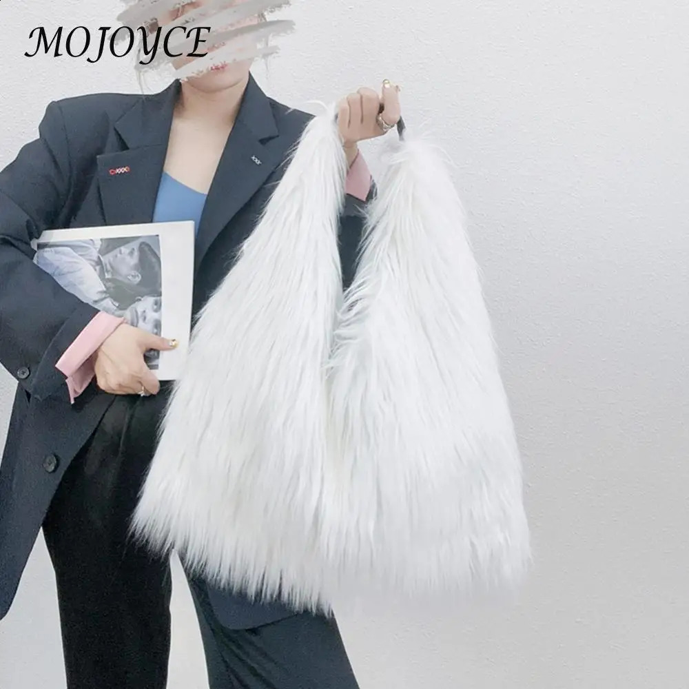 Women Fluffy Shoulder Bag Hasp Plush Tote Handbag Casual Top Handle Bag Versatile Large Capacity Fall Winter Soft Bag 240821
