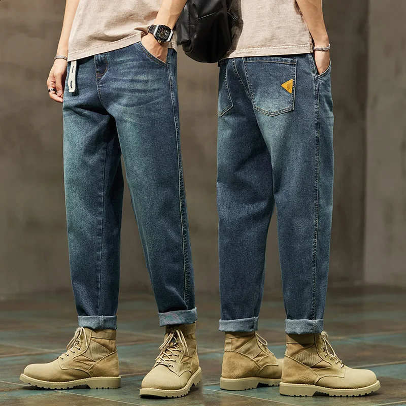 Autumn Winter Vintage Loose Casual Straight Jeans Men Trend Fashion Harem Denim Pants All-match Trousers Y2K Male Clothes 240821