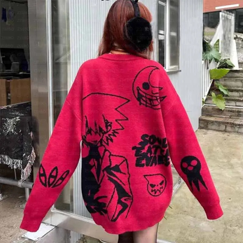 Womens warm highquality knitted sweater cartoon fashion Y2K clothing latte art street punk retro gothic winter 240821