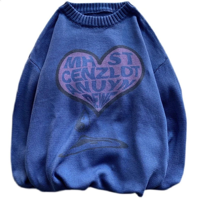 Love Letter Printing Sweater Mens Autumn Trend Loose Coat Student Couple Versatile Knitwear 240821