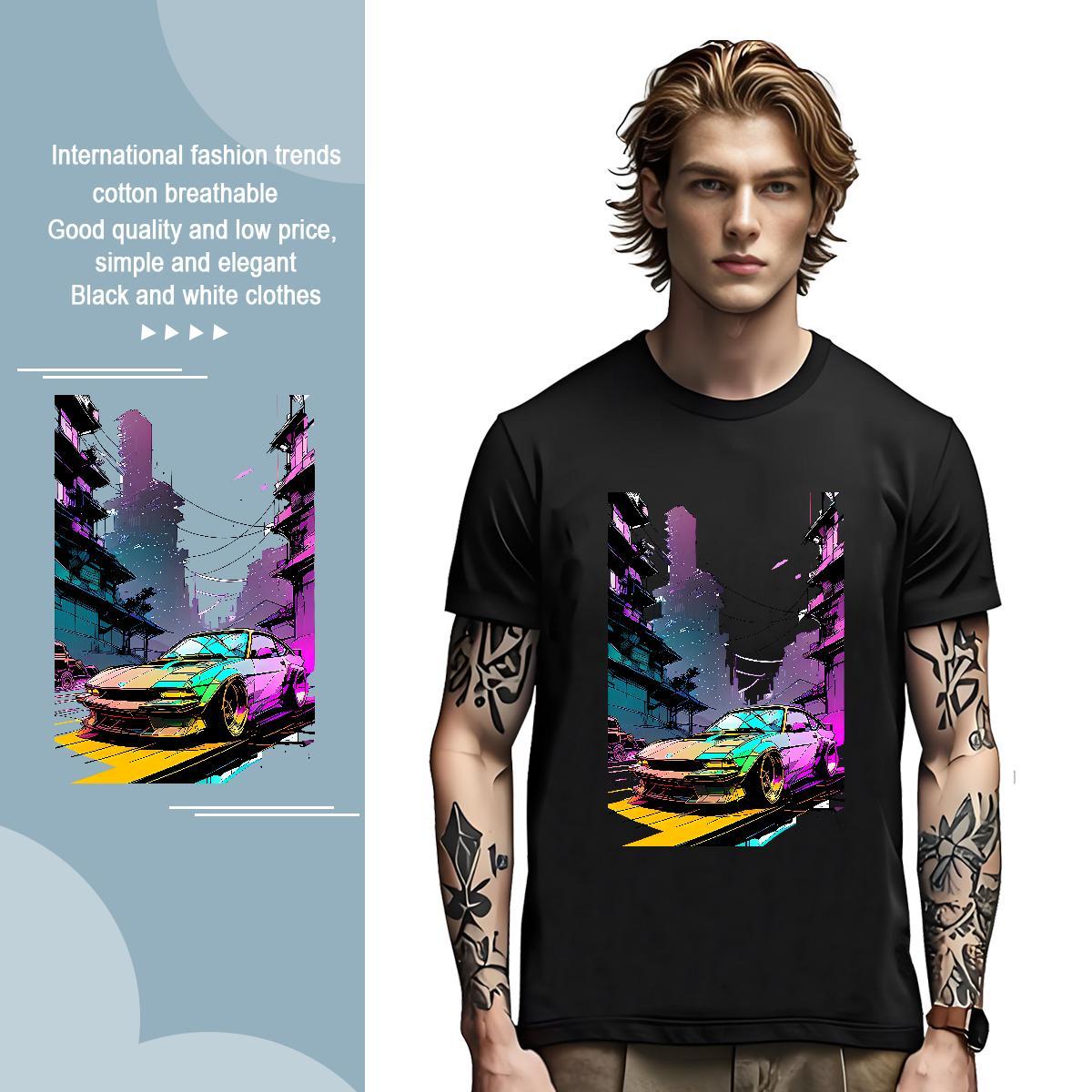 Classic car Man T Shirts Hip Hop Men Tops Tees 230g Pure Cotton Wholesale O-Neck Short Sleeve Oversized 4XL Tees Shirts