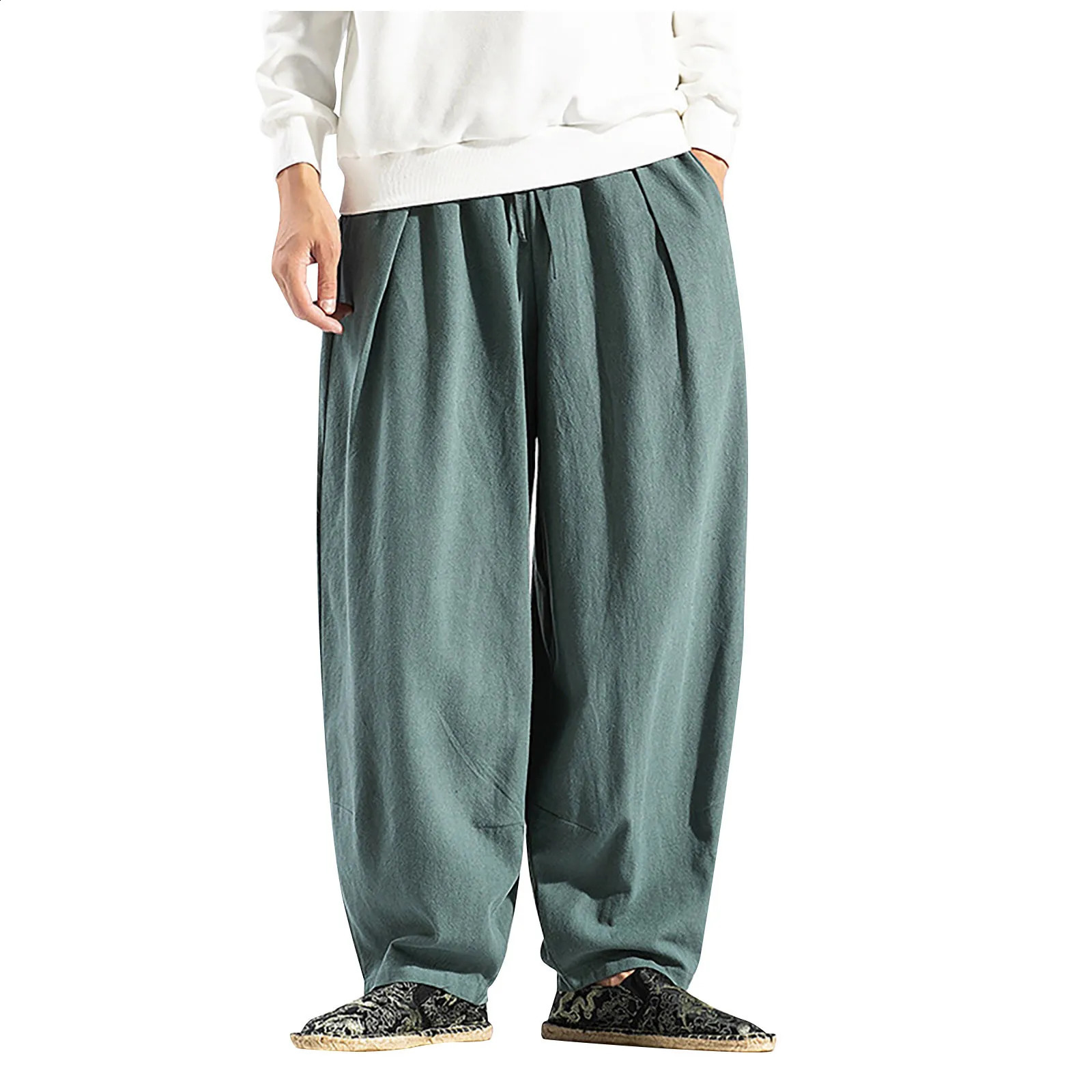 Large Size Drawstring Elastic Waist Harem Pants Mens Harem Pants Summer Fashion Casual Loose Solid Color Pants Daily Causal 240822