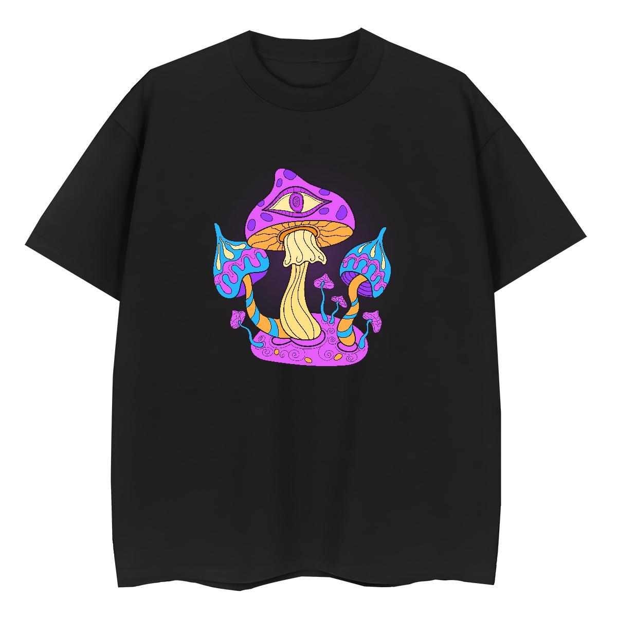 Brand T shirt O-Neck Short Sleeve 230g 100% Cotton Unisex Tshirts Black White mushroom Hip Hop Street High quality Tops