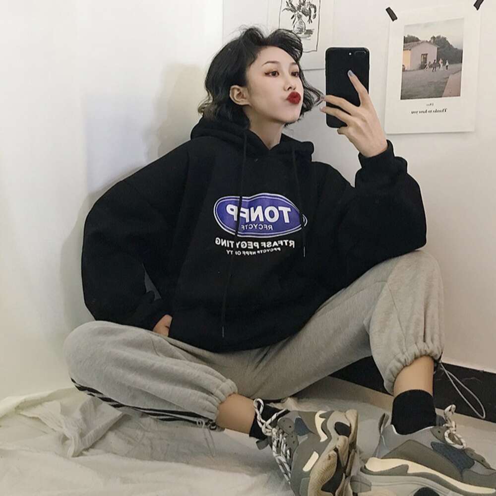 Autumn/Winter New Korean Fashion Large Size Hooded Sweater Women's Plush Thickened BF Style Pullover Top Trendy dongdumaoyi