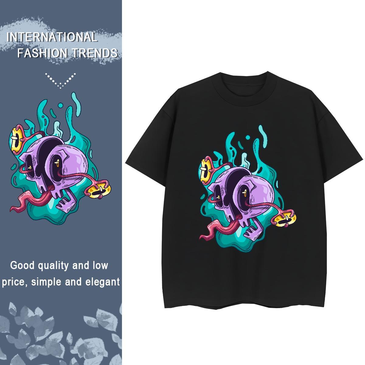Casual New T-Shirts for Women 230g 100% Cotton Short Sleeve O-Neck Sport skull Couples T Shirts Comfortable Anime Print Tops Shirt