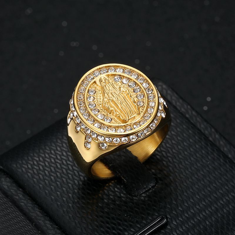 Vintage Casting Virgin Mary Ring 316L Stainless Steel Gold Plated with Zicon Jewelry