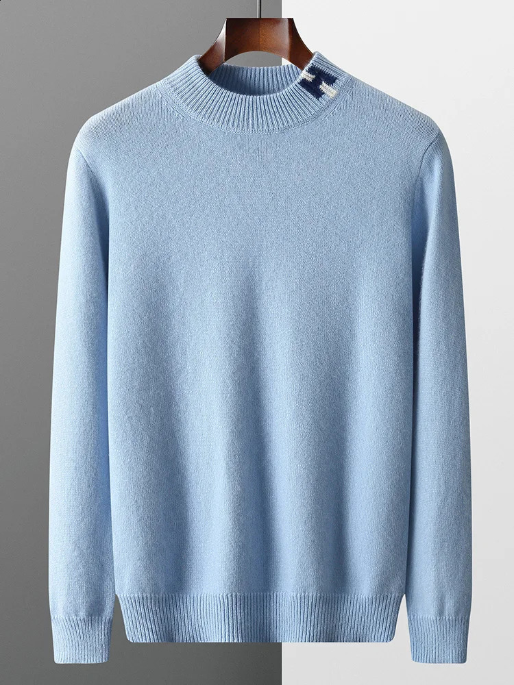 Mens 100% Merino Wool Knitted Pullovers Thick O-Neck Sweaters Standard Woolen Male Clothing Fashion for Winter 240821