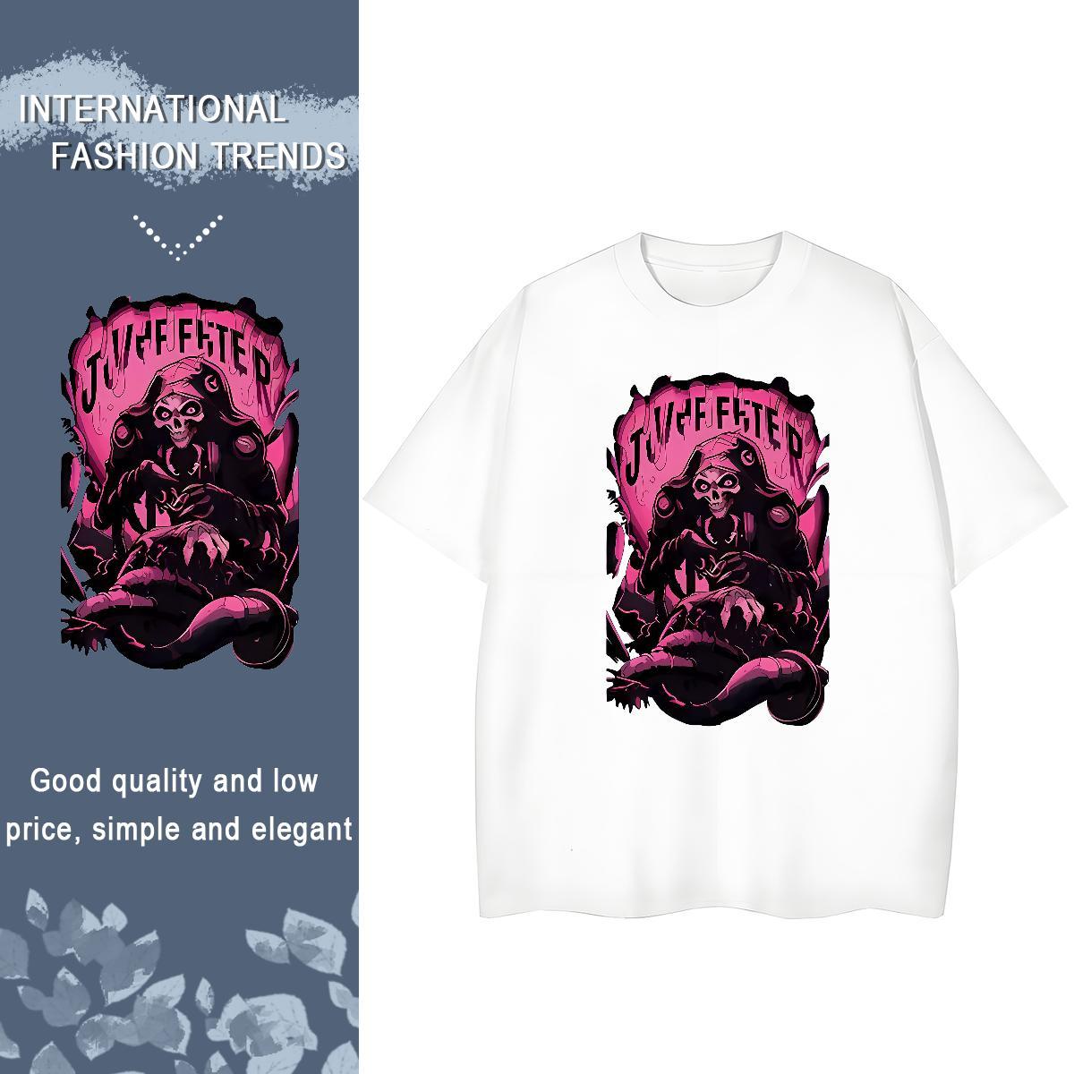 2024 Casual Womens T Shirts 100% Cotton 230g Breathable Short Sleeve Beach skull Womens Tshirts Unisex Plus Size Cartoon Polos