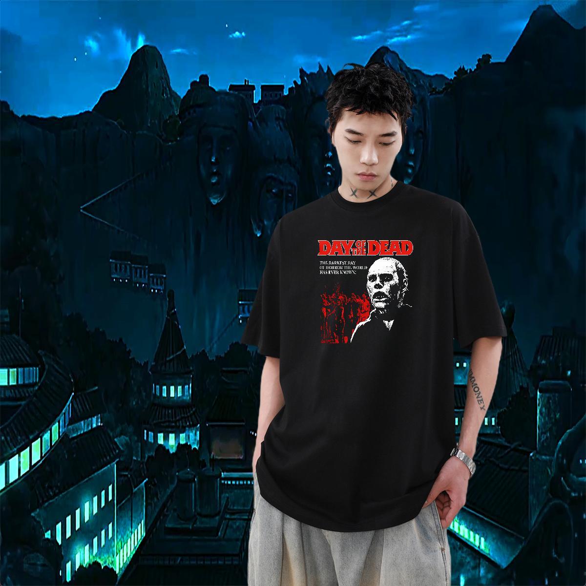 Brand Street wear Hip Hop Men Tees skull Short Sleeve O-Neck 100% Cotton 230g Mens T Shirts Loose Fit DIY Logo Oversized Tees Shirts