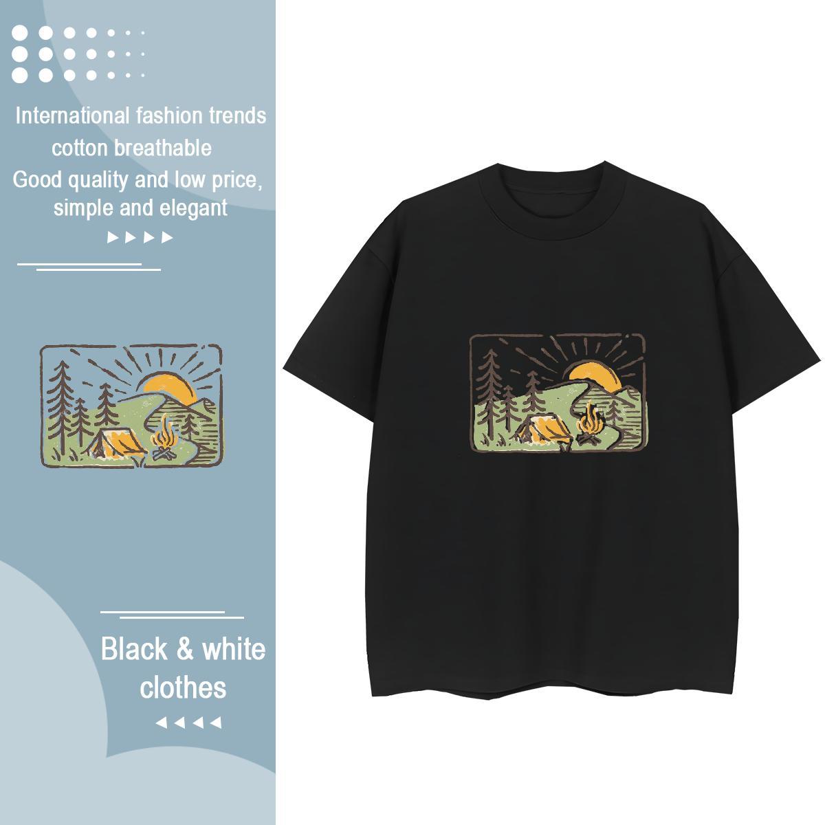 Wholesale Unisex Tshirts 230g 100% Cotton mountains Daily Outfit T Shirts Women Breathable Soft Custom Print Plus Size Clothings