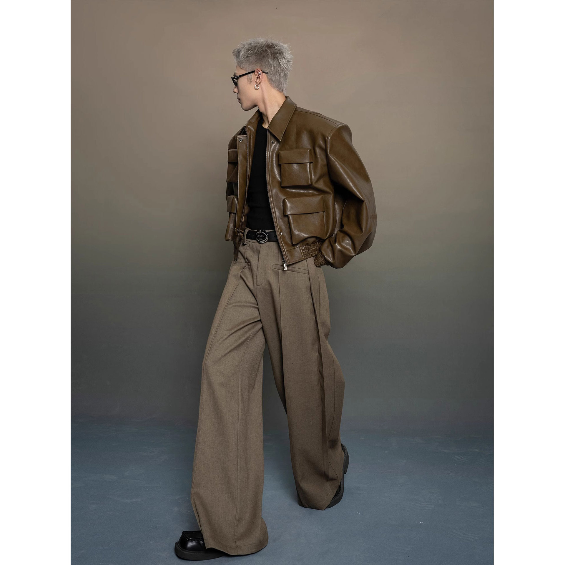Korean Style Silhouette Design Leather Jacket for Mens Spring and Autumn New Loose Casual Versatile Jacket Top