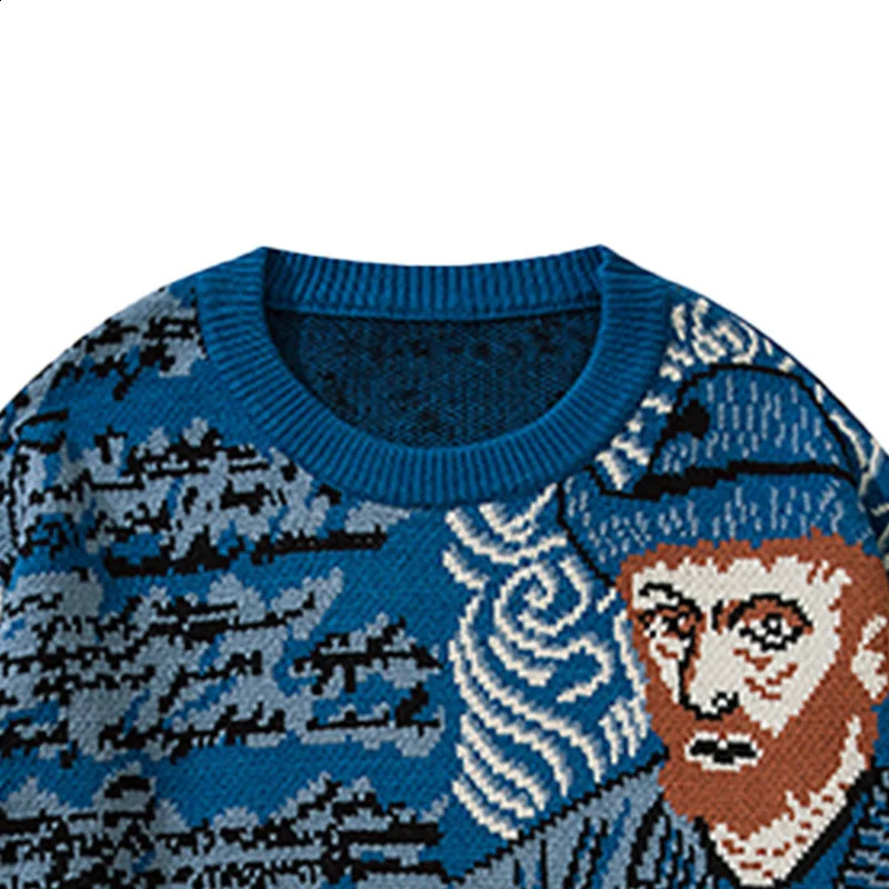 Painting Pattern Knitted Sweater Women Casual Warm Mid Stretch Crew Neck Pullover Sweater For Women Fall Winter 240821