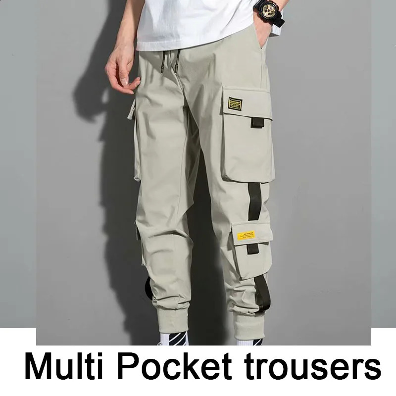 Hip Hop Joggers Cargo Pants Men Harem Pants Multi-Pocket Ribbons Man Sweatpants Streetwear Casual Pants Mens Sweatpants 240822