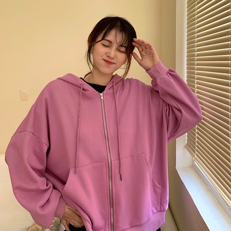 Spring Autumn New BF Style Loose and Slim Zipper Hoodie for Women, Hooded Solid Color Student Top, Ins Trendy dongdumaoyi