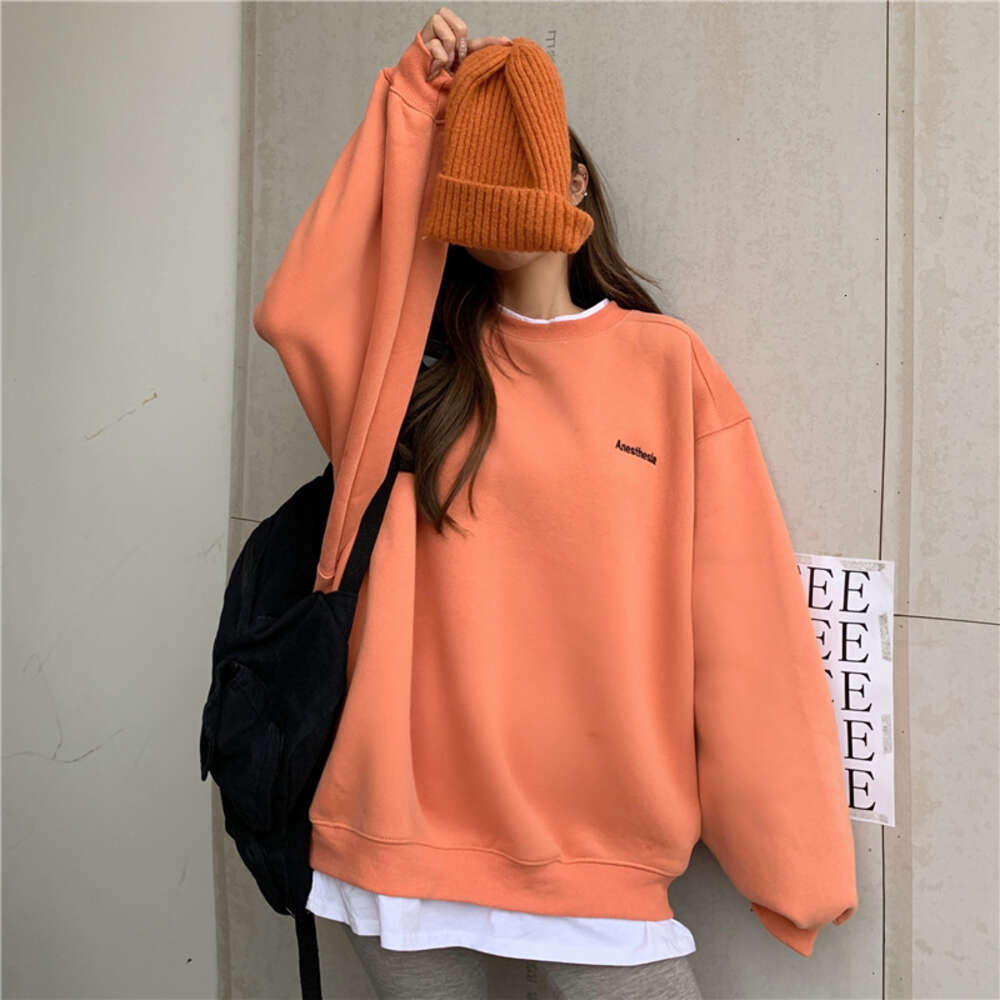 autumn and winter new college letter embroidery fake two-piece hoodie women's long sleeved pullover BF style loose top trend dongdumaoyi