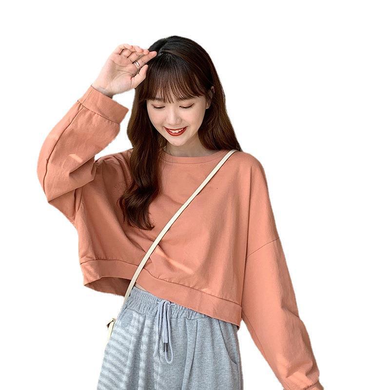 Solid color short hoodie for women Spring and Autumn season new Korean version loose fit slimming thin jacket long sleeved top dongdumaoyi