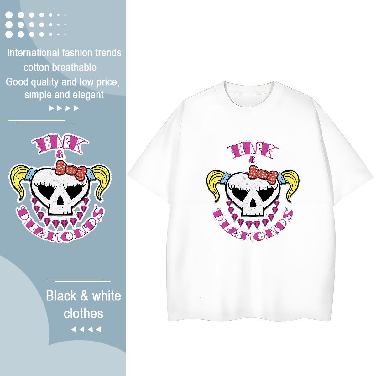 Casual New Women T Shirts 230g 100% Cotton Breathable Sports Street Wear skull Women Tshirts Wholesale Black Oversized Tees