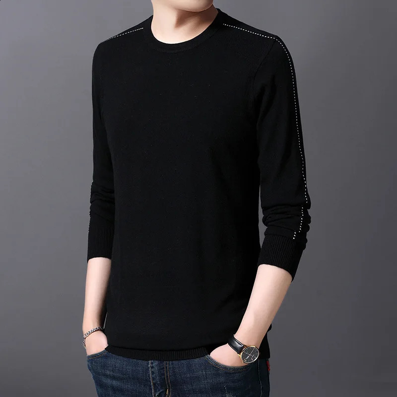 Mens round neck trend solid color sweater autumn and winter mens casual fully matched long sleeved knitted zipper 240821