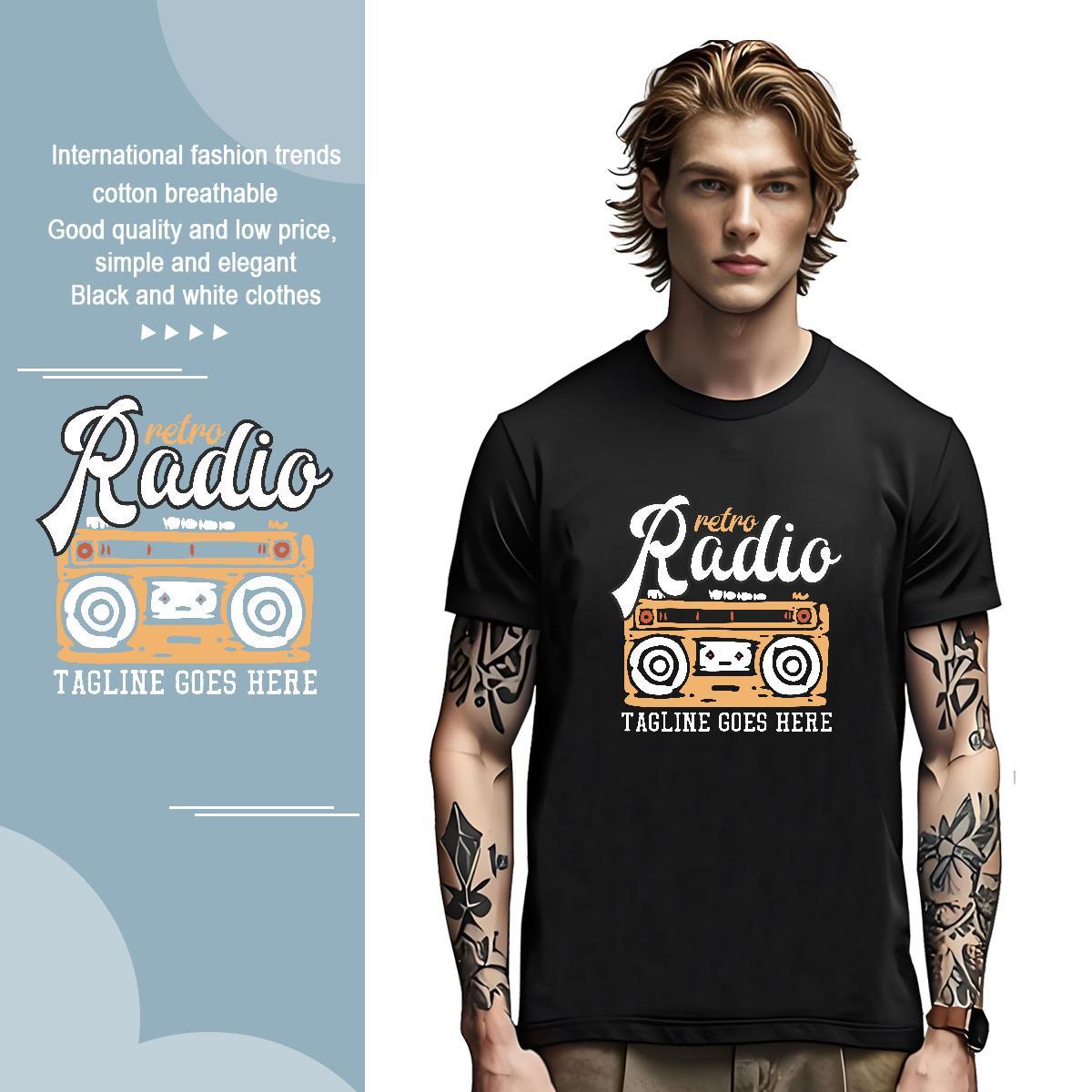 Classic radio Man T Shirts Hip Hop Street Tshirts 230g Pure Cotton Wholesale Short Sleeve Soft Custom Print Plus Size Clothes
