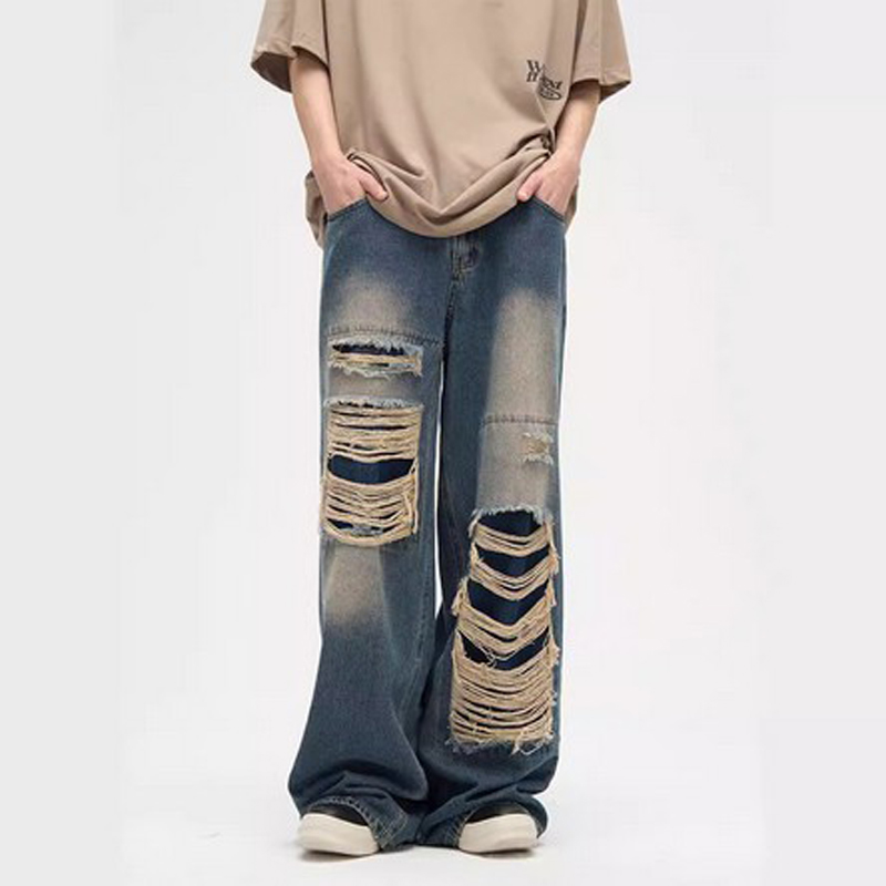 Designer Mens Jeans Black Flare Pants Men Clothing High Street Retro Baggy Harajuku Style Trend Streetwear Casual Trousers