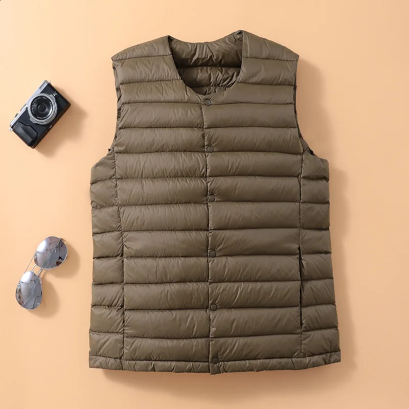 Mens portable white duck down vest jacket ultra light sleeveless autumn and winter fashion inflatable mens 240822
