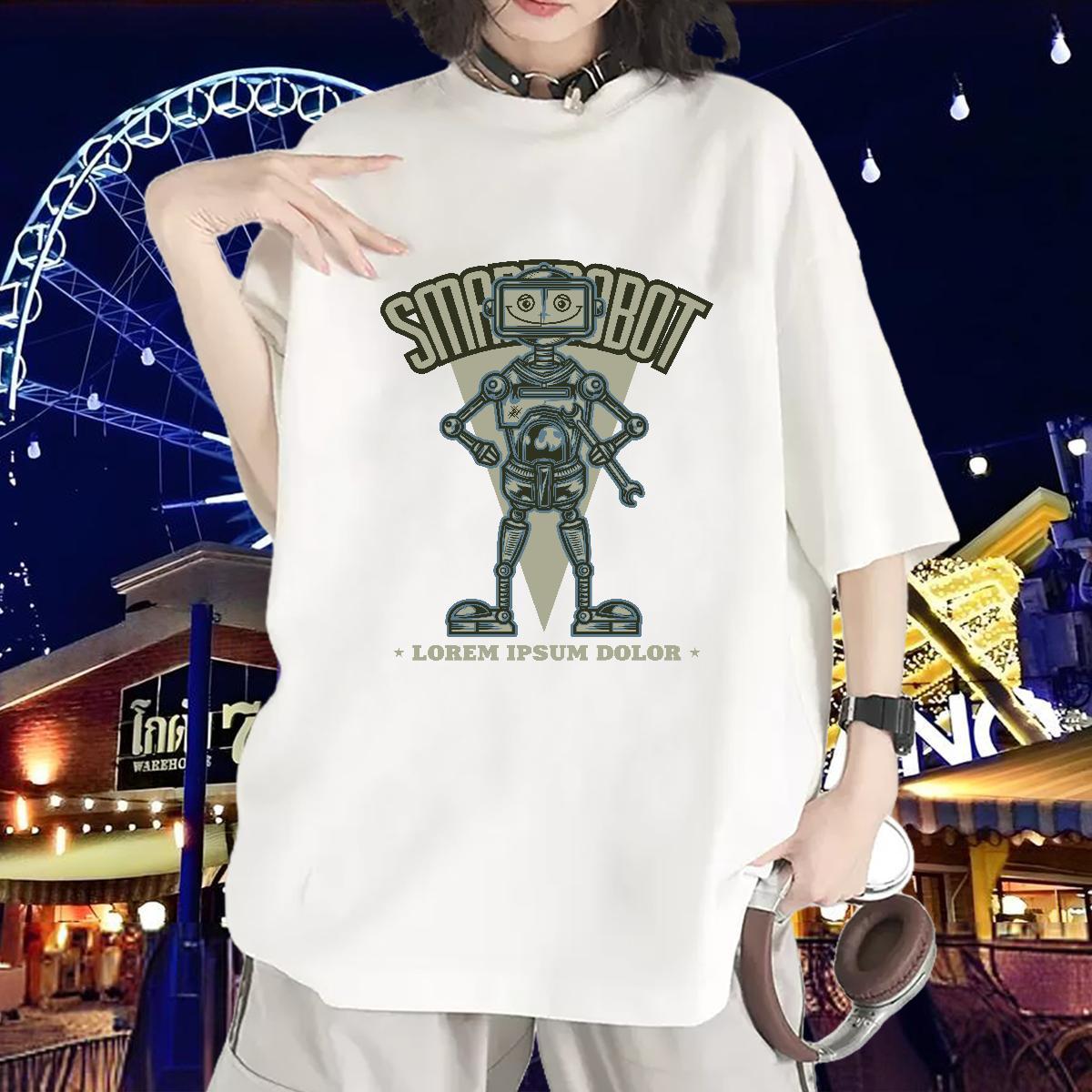 New Arrival Women T Shirts Breathable Crew Neck 230g 100% Cotton Lady T shirt Cartoon Floral Printing ET Street Wear Loose Clothes