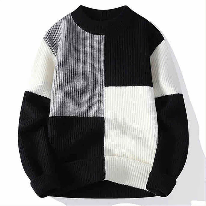 Autumn and Winter Plush and Thick Contrasting Round Neck Fashionable and Versatile Loose and Handsome Long Sleeved Sweater 240821