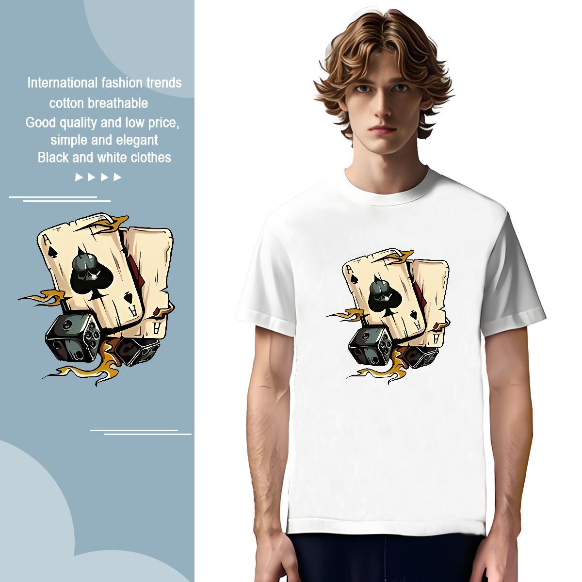 Custom playing card Couples T Shirts 230g Pure Cotton Mens T Shirts Custom Cartoon High Street Hip Hop Breathable Popular Tops