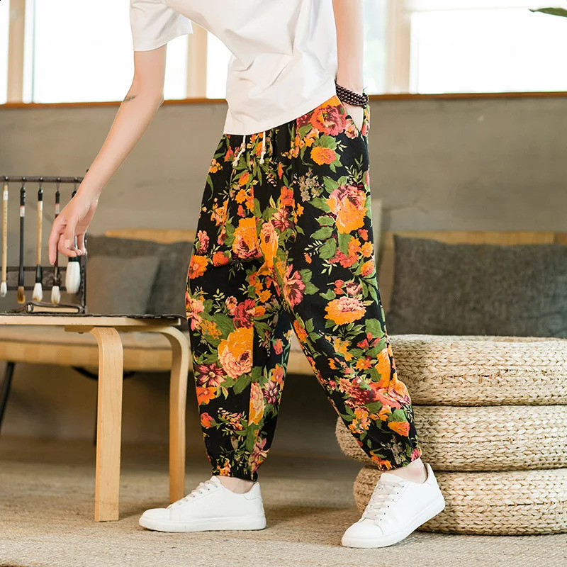 Fashion Mens Harem Pant Loose Comfortable Print Floral Party Pants Mens Casual Baggy Jogger Sweatpants 240822