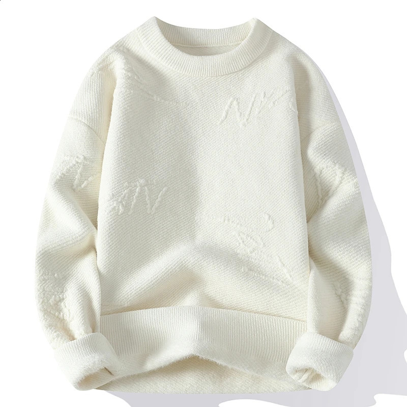 Autumn and winter casual gentleman fashion business Korean version slim trend solid color handsome mens collar sweater 240821