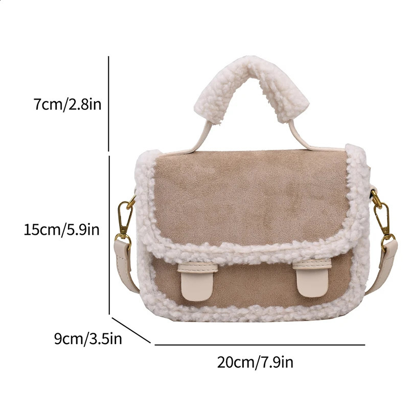 Small Tote Bag For Women VintageNubuck Leather Crossbody Bags er Lamb Wool Handbag Female Top Shoulder Bag Winter 240821