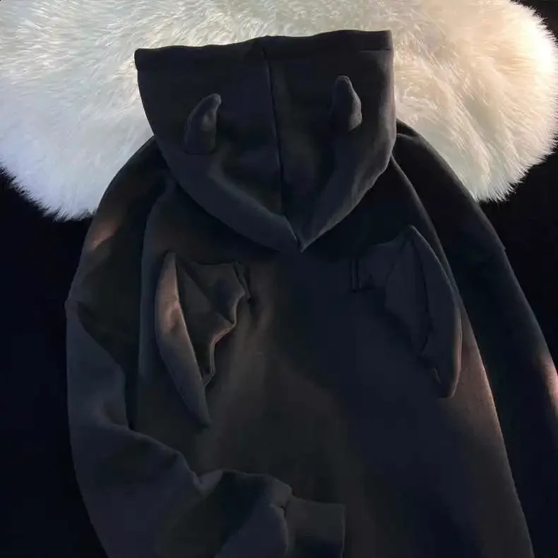 Demon Angel Wings Hoodies Sweater Fleece High Quality Womens Autumn Winter Fashion Loose Y2k Couples Top Goth Sweatshirts 240821