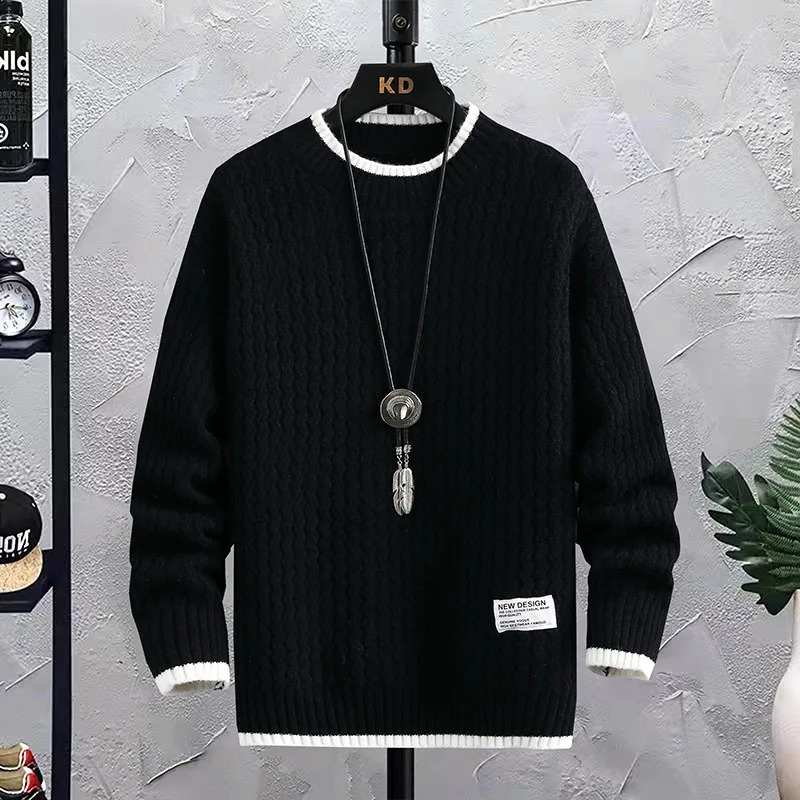 Stripe Sweaters Men Winter Korean Style Mens Warm Sweater Men Fashion Sweaters Splicing Color Patterns Mens Wool Pullovers Male 240821