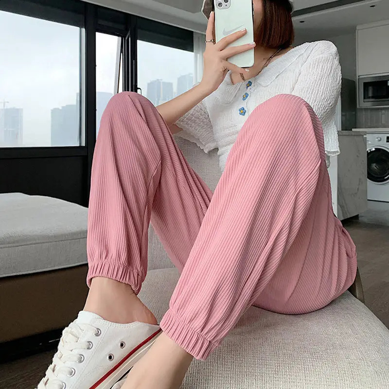 Women Summer Fashion Comfort Thin Ice Silk Sports Joggers Harem Pants Y2K Casual Streetwear Sweatpants Loose Trousers Pantalones 240821