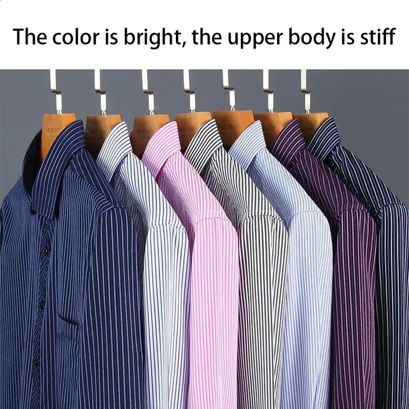 Spring and autumn mens long-sleeved striped non-ironing shirt high-end business casual social professional dress shirt 240822