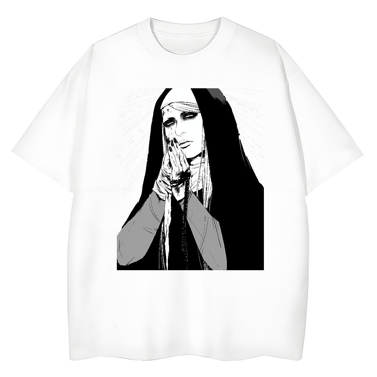 Wholesale Woman Tshirt 100% Cotton 230g pray Hip Hop Street T-Shirts Breathable Short Sleeve Skull Wear