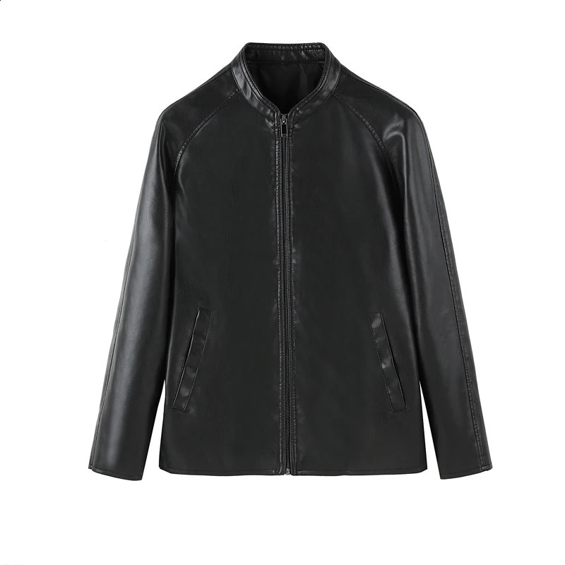 Male Stand Collar Motor Slim Multi Pockets Jackets Male Vintage Classic Leather Jacket Mens Jacket Solid Colors Leather Jackets 240822